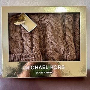 Michael Kors Tan Cable Knit Scarf and Hat Set